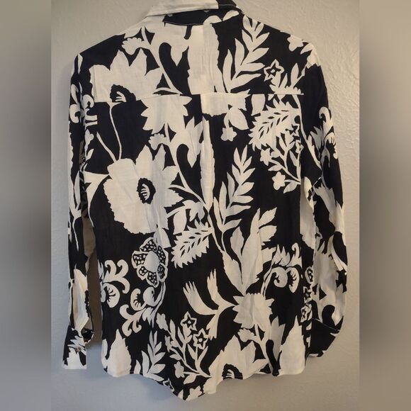 Cklass Fashionline Black Ivory Floral Long Sleeve Blouse Size Medium - Picture 10 of 13